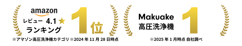 amazon レビュー4.1 ランキング1位 Makuake 高圧洗浄機1
