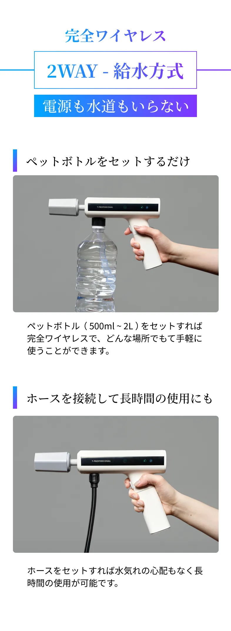 完全ワイヤレス 2WAY給水方式 電源も水道もいらない